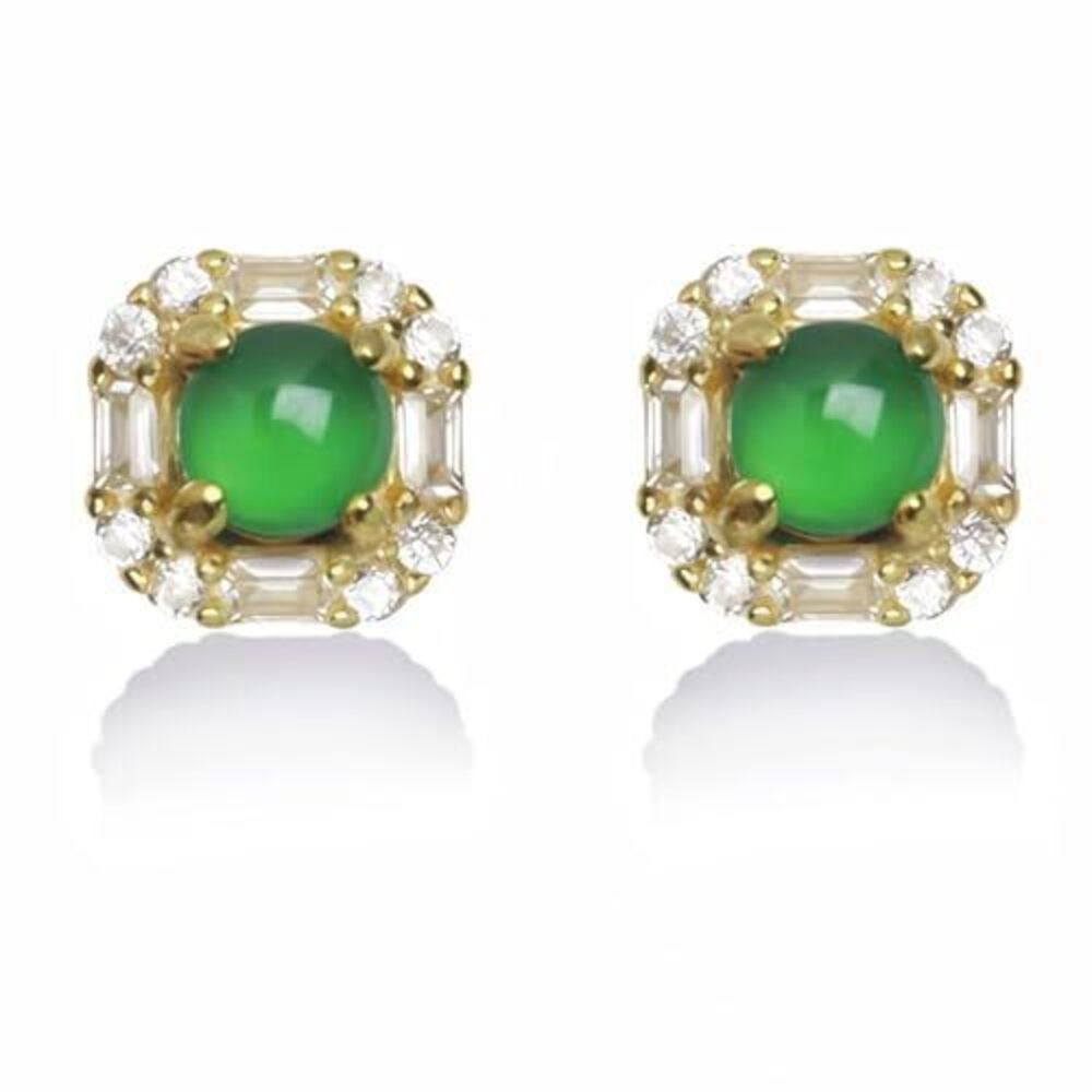 3000 Jade Stud Earrings 18K Gold Plated Natural Certified Jadeite 4mm, S925